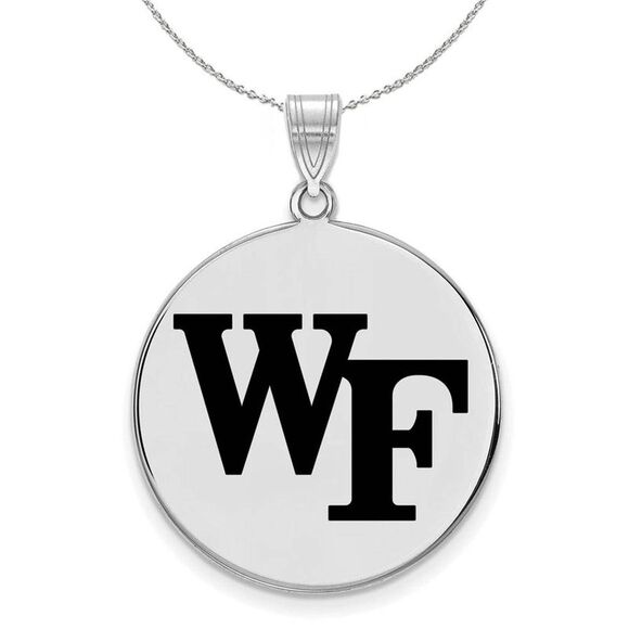 Sterling Silver Wake Forest U. Medium Enamel Disc Necklace - 24 In